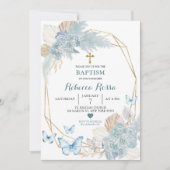 ボホブルー金ゴールドフローラバタフライジオメトリックバプテスマ 招待状 (正面)