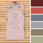 ボホブルー&ピンクフローラピンクNoディナー オールインワン招待状