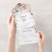 ボホブルー&ピンクフローラホワイトディナー オールインワン招待状 (貼ってはがせる)