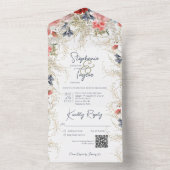 ボホブルー&ピンクフローラホワイトQRコード オールインワン招待状 (内側)