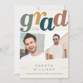 ボホブルー&ベージュグラッドタイポグラフィフォト卒業 案内状 (正面)