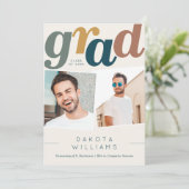 ボホブルー&ベージュグラッドタイポグラフィフォト卒業 案内状 (スタンド正面)