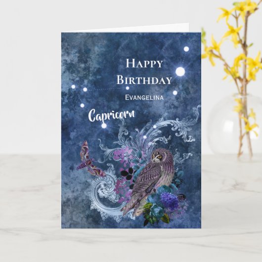 ボホブルー〔占星術の〕十二宮図山羊座コンステレーション誕生日 カード (黄色い花)