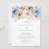 ボホブルー：水彩青ボヘミアンフローラ結婚ズ 招待状 (正面)