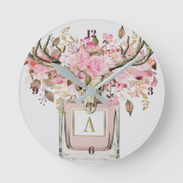 ボホブル素朴スカルフローラモノグラムシック ラウンド壁時計