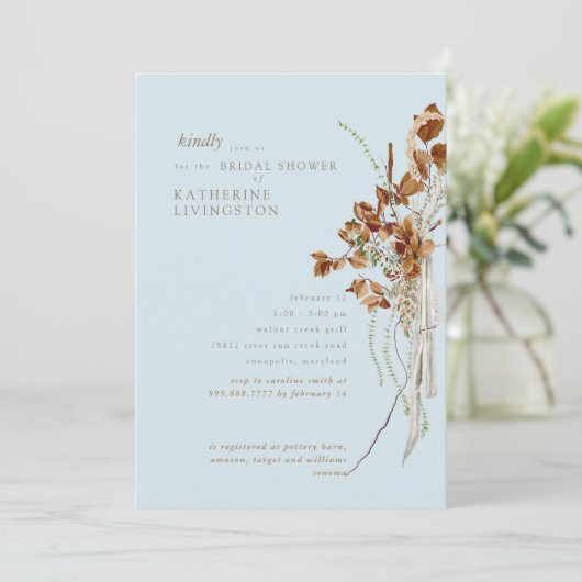 ボホブロージスカイブルーエレガントブライダルシャワー 招待状 (スタンド正面)