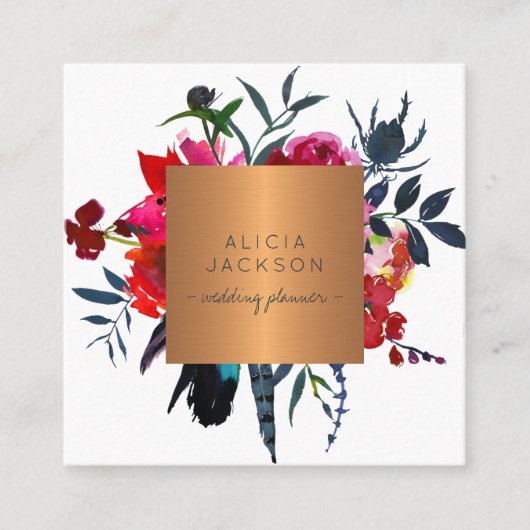 ボホブーケ銅金ゴールドウェディングプランナー スクエア名刺 (正面)