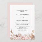 ボホプニーとパンパスグラス結婚フローラの招待 招待状 (正面/裏面)