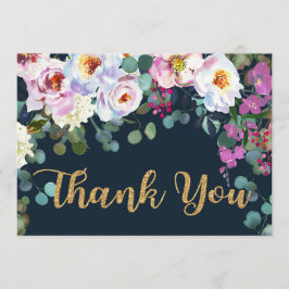 ボホプニーズネイビー金ゴールドフローラモダンサンキュー サンキューカード