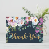 ボホプニーズネイビー金ゴールドフローラモダンサンキュー サンキューカード (スタンド正面)