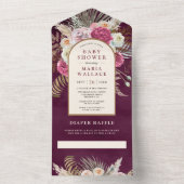 ボホプラム素朴フローラブーケアーチベイビーシャワー オールインワン招待状 (内側)