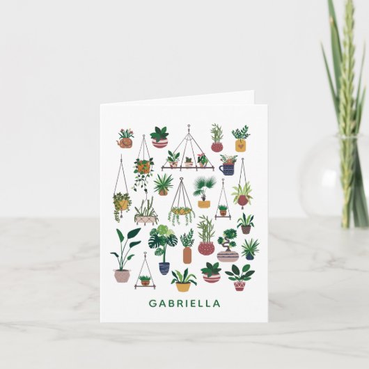 ボホプラントレディイラストレーションアパーソナライズされたート ノートカード (正面)
