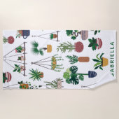 ボホプラントレディイラストレーションアーパーソナライズされたト ビーチタオル (正面)