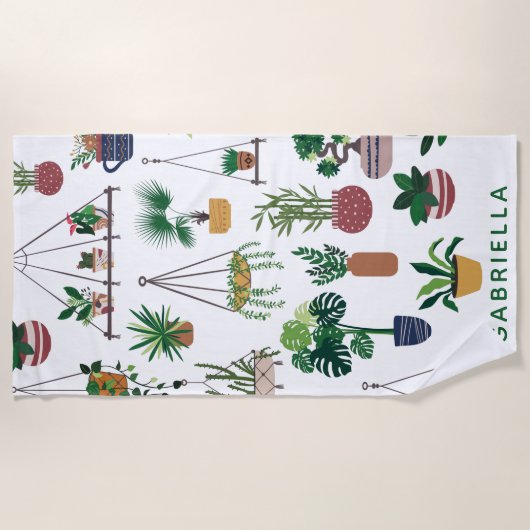 ボホプラントレディイラストレーションアーパーソナライズされたト ビーチタオル (正面)