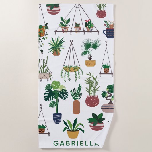 ボホプラントレディイラストレーションアーパーソナライズされたト ビーチタオル (正面)