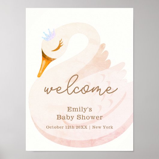 ボホプリンセススワンガールベビーシャワーウェルカム ポスター (正面)