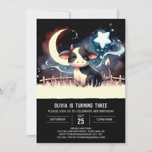 ボホプリント可能な牛誕生日 招待状 (正面)