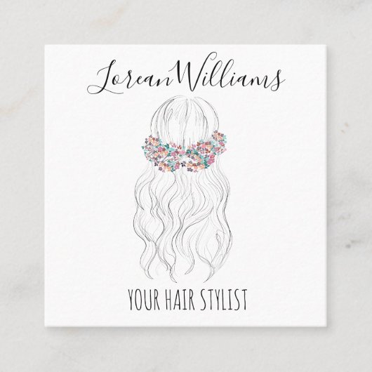 ボホヘア結婚ズ美容師フローラロマンチック スクエア名刺 (正面)