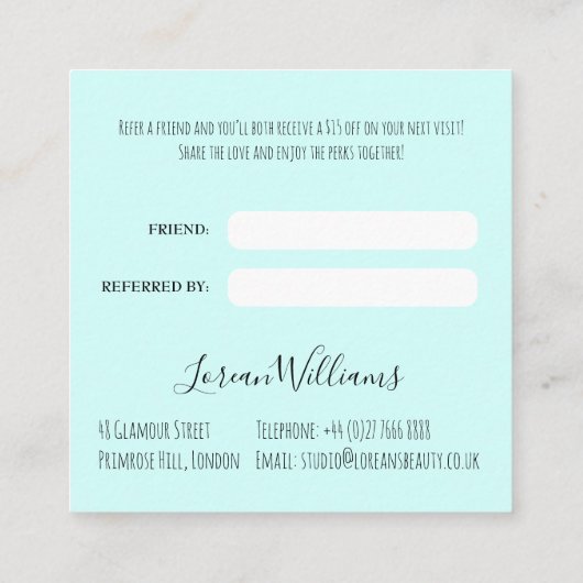 ボホヘア結婚ズ美容師フローラロマンチック 予約カード (裏面)