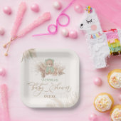 ボホベアパンパスベビーシャワーグリーン ペーパープレート (パーティー)