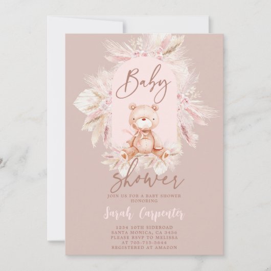 ボホベアーベビーシャワーガール招待状 招待状 (正面)