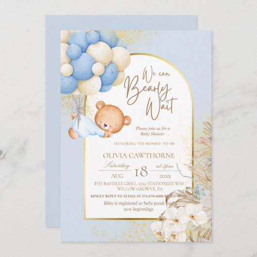 ボホベア植物性モダンベビーシャワー 招待状 (正面/裏面)