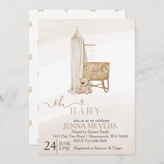 ボホベア男女兼用子供部屋ベビーシャワー 招待状 (正面/裏面)