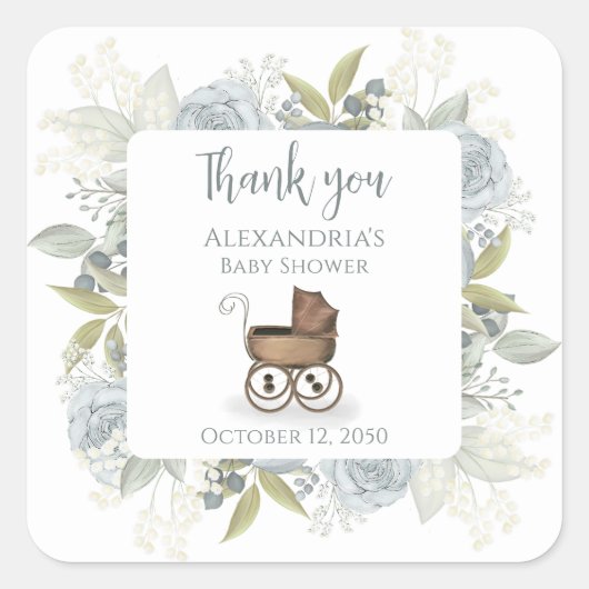 ボホベイビーシャワーありがとうフローラヴィンテージバラ スクエアシール (正面)