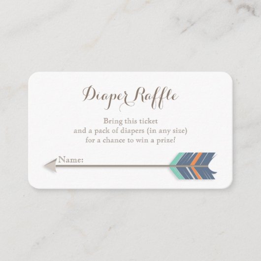 ボホベイビーシャワーおむつラッフルチケットネイビーオレンジ エンクロージャーカード (正面)