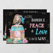 **ボホベイビーシャワーニュートラル平和&ラブヒッピー 招待状 (正面/裏面)