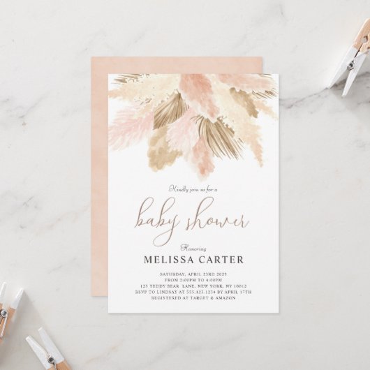 ボホベイビーシャワーニュートラル春パーティの招待状 招待状 (正面/裏面インサイチュ)