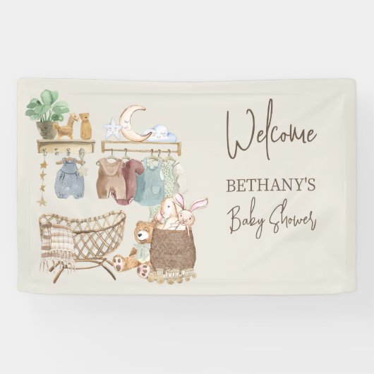 ボホベイビーシャワーパーソナライズされた子供部屋テーマ 横断幕 (横)