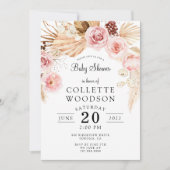 ボホベイビーシャワーフローラ赤面ピンククリーム 招待状 (正面)