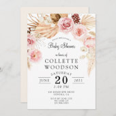 ボホベイビーシャワーフローラ赤面ピンククリーム 招待状 (正面/裏面)