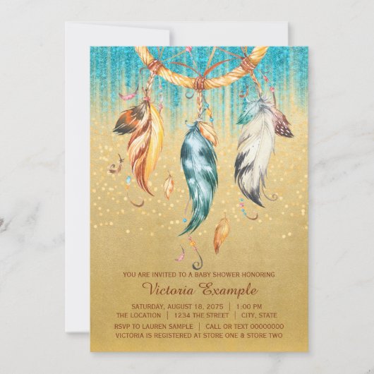 ボホベイビーシャワーボーイガールトライバルドリームキャッチャー 招待状 (正面)