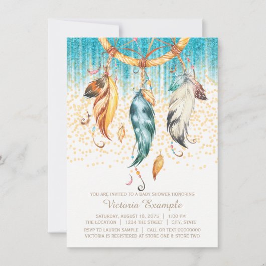 ボホベイビーシャワーボーイガールドリーム捕手招待状 招待状 (正面)