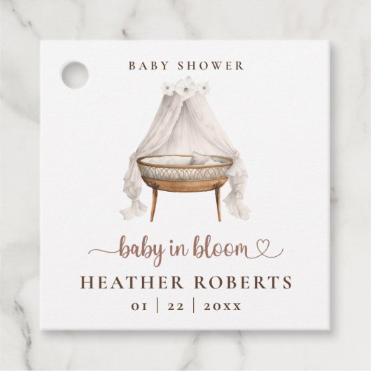 ボホベイビーシャワーメッセージカードニュートラルバシネット フェイバータグ (正面)