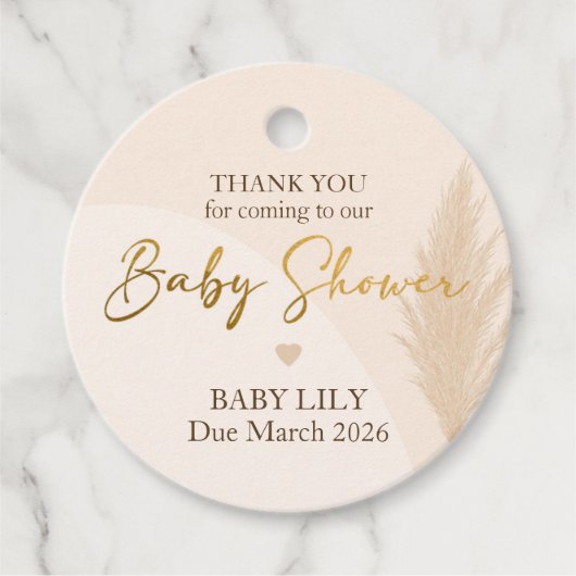 ボホベイビーシャワーメッセージカードパンパスグラスニュートラル フェイバータグ (正面)