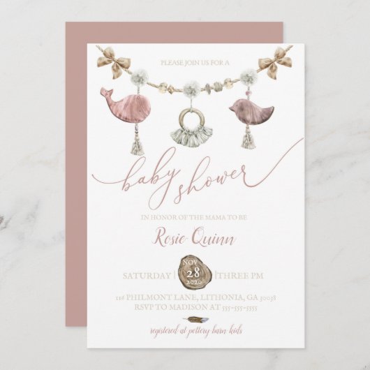 ボホベイビーシャワー招待状マクラメベビーシャワー 招待状 (正面/裏面)