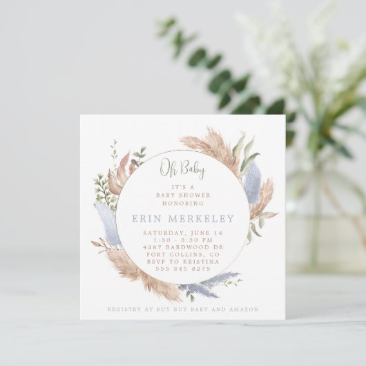 ボホベイビーシャワー招待状用男の赤ちゃん 招待状 (スタンド正面)