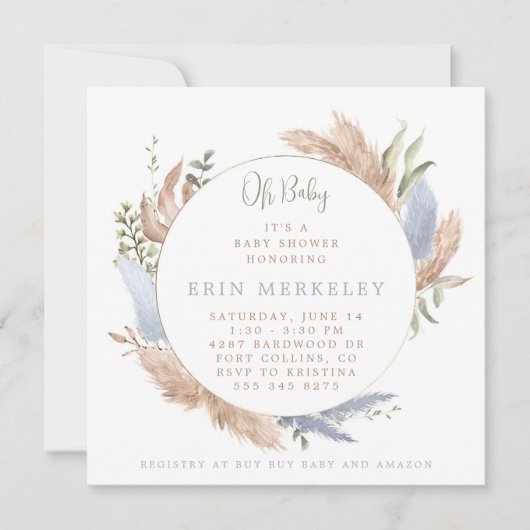 ボホベイビーシャワー招待状用男の赤ちゃん 招待状 (正面)