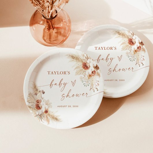 ボホベイビーシャワー紙プレート |モダンフローラ ペーパープレート