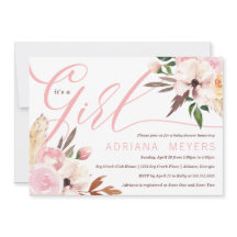 ボホベイビーシャワー、水彩フローラ招待状