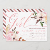 ボホベイビーシャワー、水彩フローラ招待状 招待状 (正面/裏面)