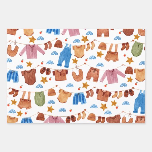 ボホベイビー衣類赤ちゃんシャワー誕生日 ラッピングペーパーシート (正面3)