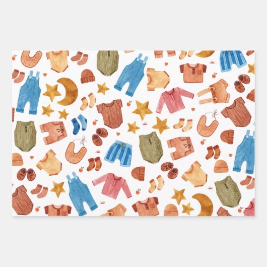 ボホベイビー衣類赤ちゃんシャワー誕生日 ラッピングペーパーシート (正面2)