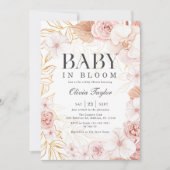 ボホベビーイン開花ベビーシャワー赤面ピンクフローラ 招待状 (正面)