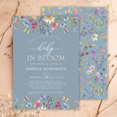 ボホベビーイン開花ワイルドフラワーブルーベビーシャワー 招待状
