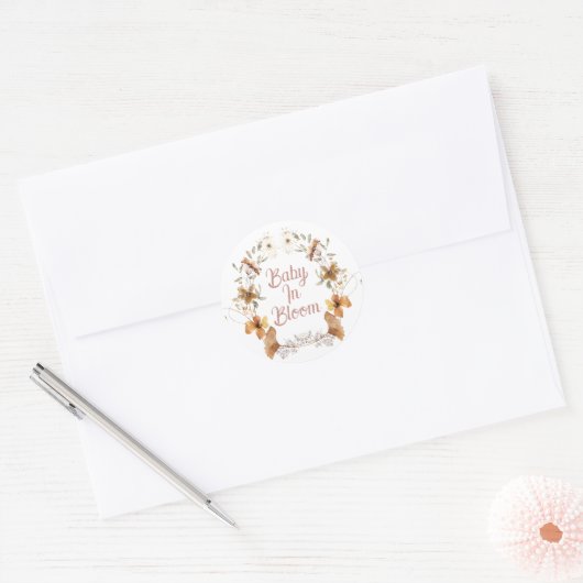 ボホベビーイン開花ワイルドフラワーベビーシャワー ラウンドシール (封筒)