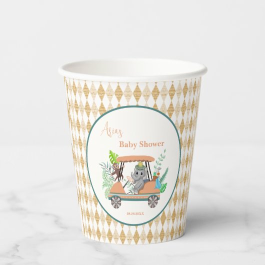 ボホベビーゾウとモンキーゴルフ赤ちゃんシャワー 紙コップ (裏面)